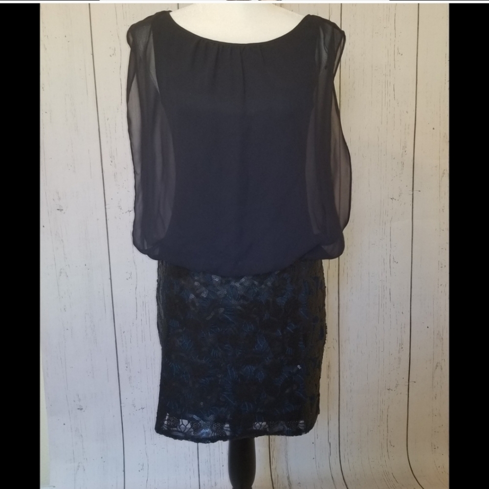 AIDEN BY AIDEN MADDOX Elegant Navy Blue Blousen Skirt Dress Size 2 - Picture 2 of 6